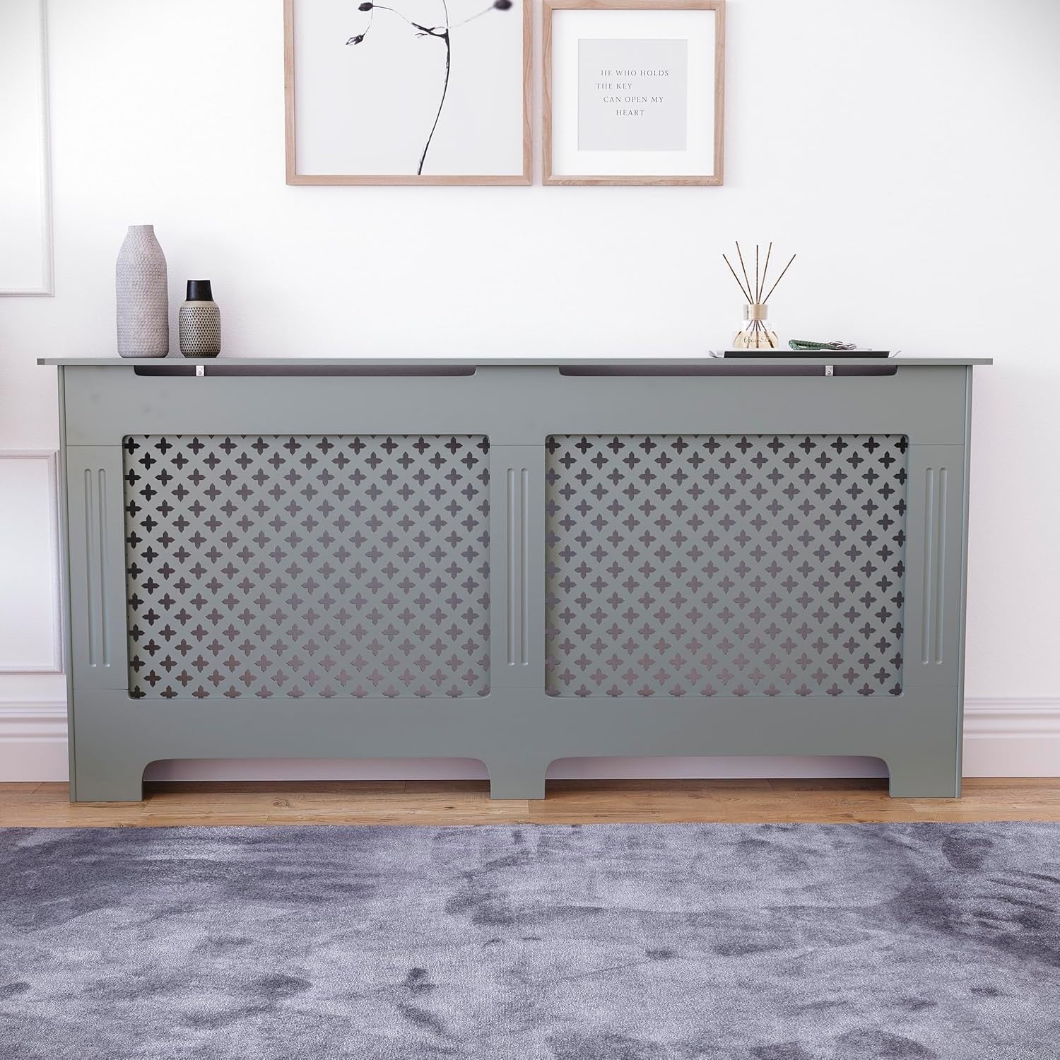 Extra Large Radiator Cover Olive Grey MDF Painted Heat Efficient