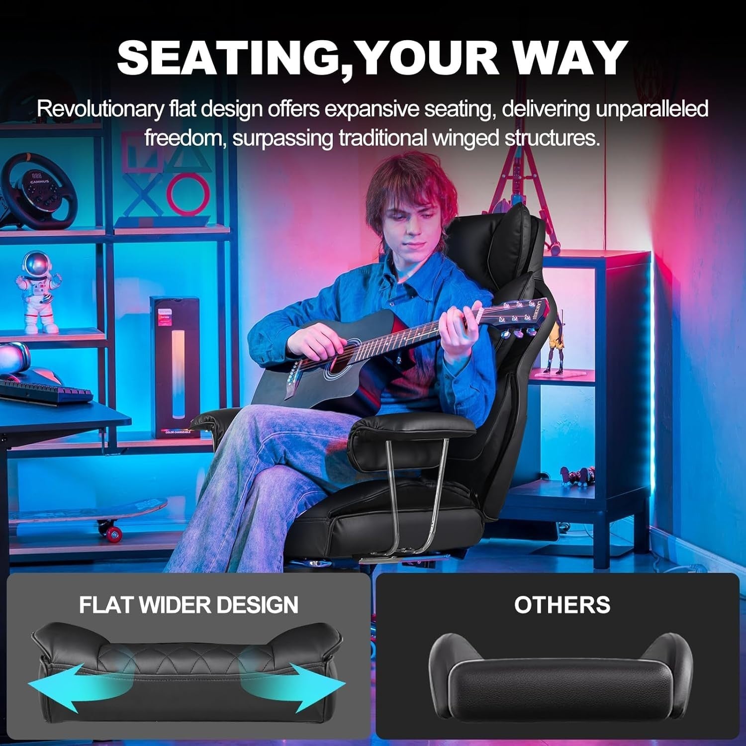 Ergonomic Gaming Chair Recliner Office Seat Footrest High Back Lumbar Support