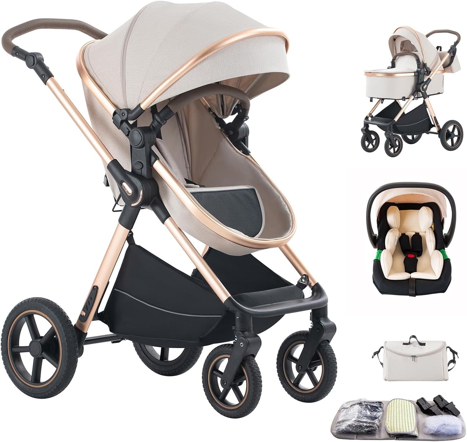 3-in-1 Baby Stroller Travel System Foldable Pushchair Aluminium Frame