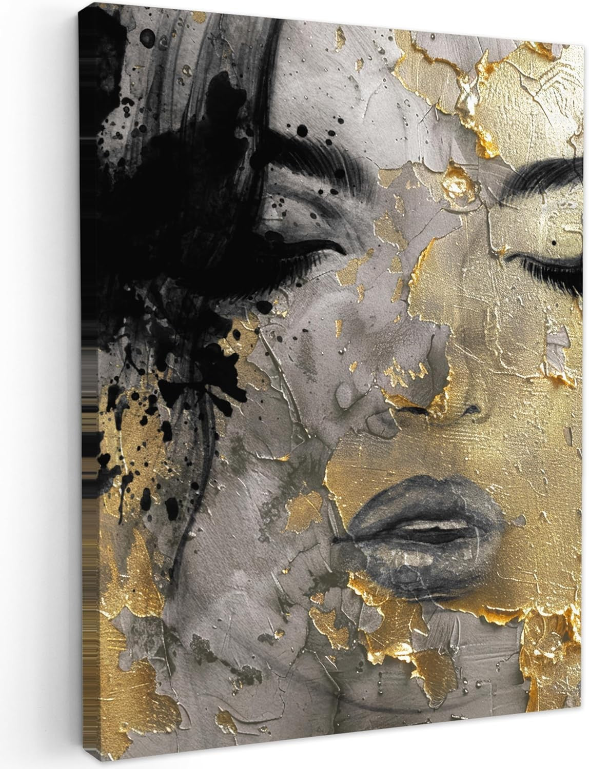 Abstract Woman Canvas Wall Art 50x70cm Gold Black Luxury Print