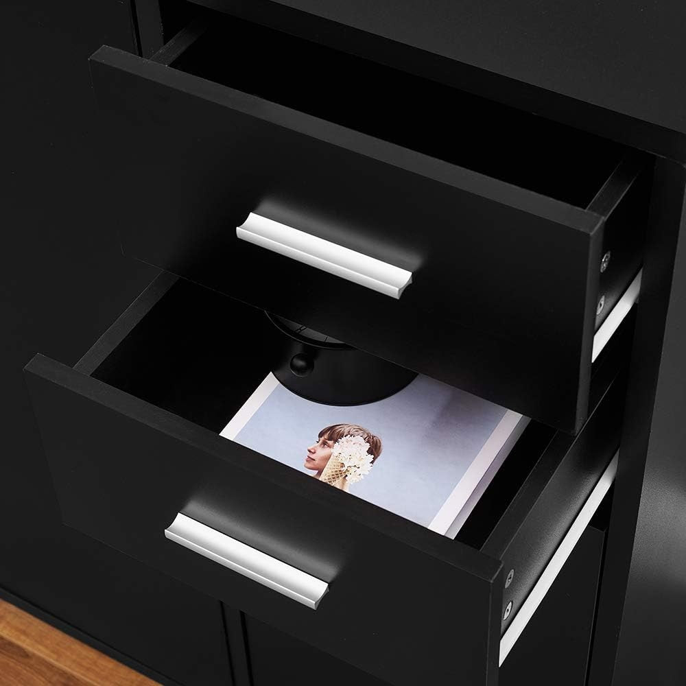 Black Sideboard Cabinet with Drawers & Doors Modern Storage Unit 100cm
