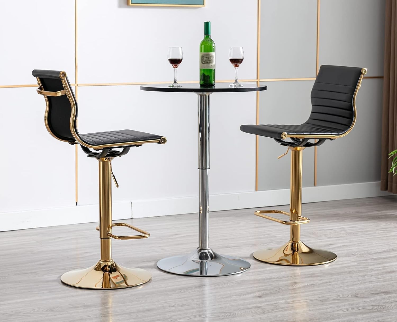 Adjustable Black PU Leather Bar Stools Set of 2 Swivel Kitchen Counter