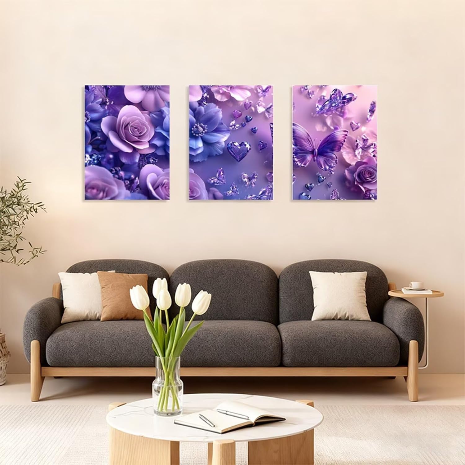 3‑Piece Butterfly & Flower Wooden Framed Canvas Art 20×25 cm Decor