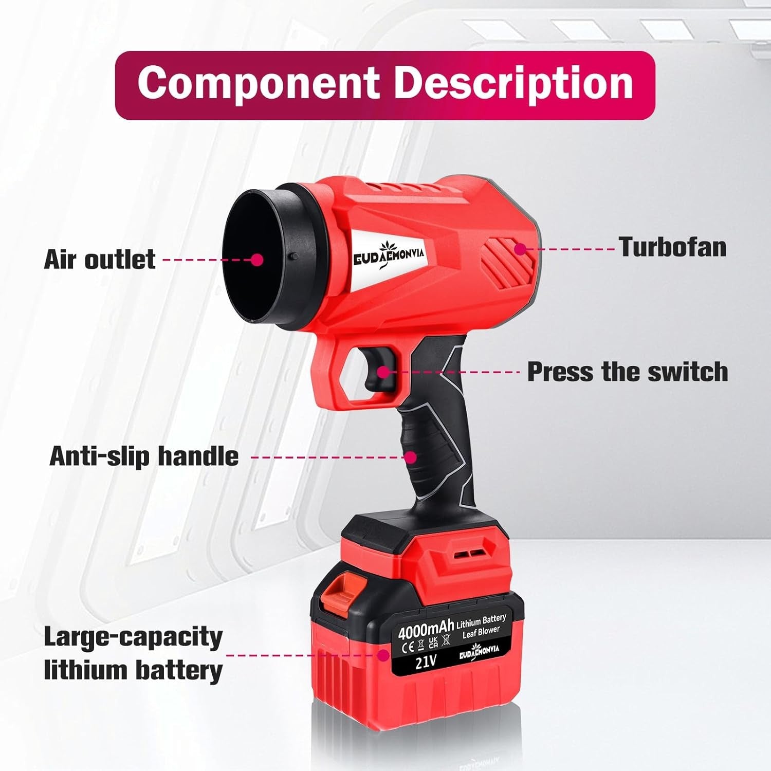 Cordless Leaf Blower 21V Dual Battery 850W Powerful Garden Snow Dust