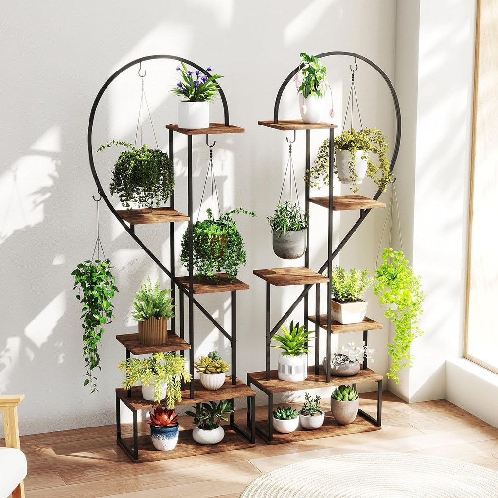 6 Tier Tall Metal Plant Stand Indoor Outdoor Heart Shape Flower Shelf