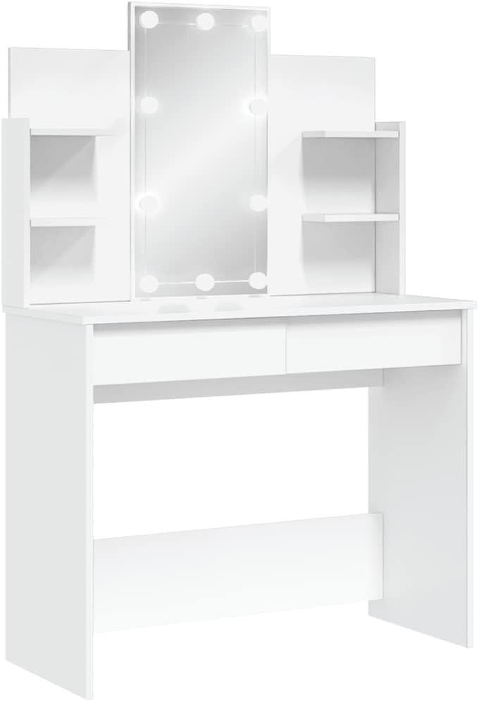 White Vanity Makeup Dressing Table w/ LED Light Mirror Storage Drawers Modern