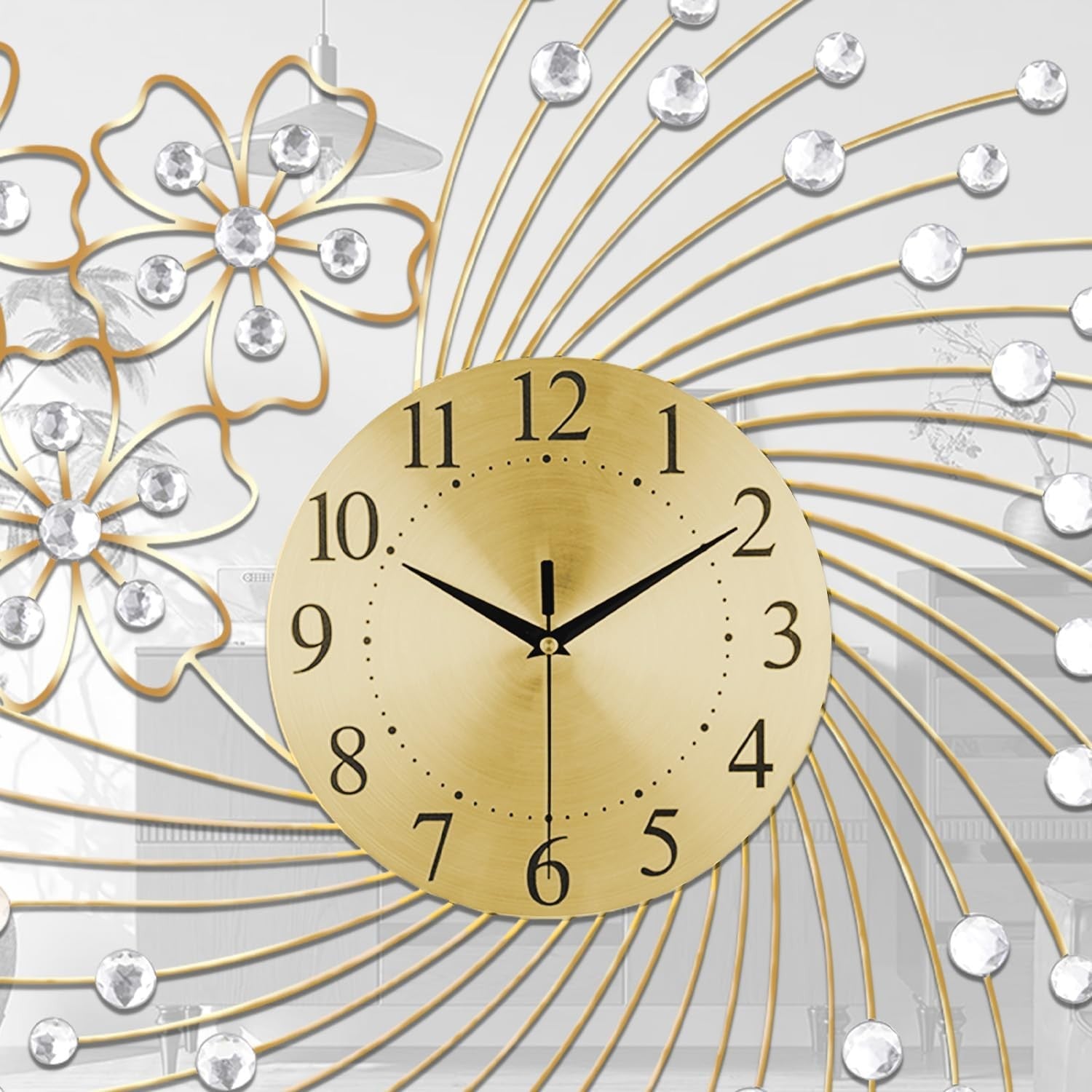 83×63cm Large Gold Wall Clock – Silent Modern Art Metal Oversized Design