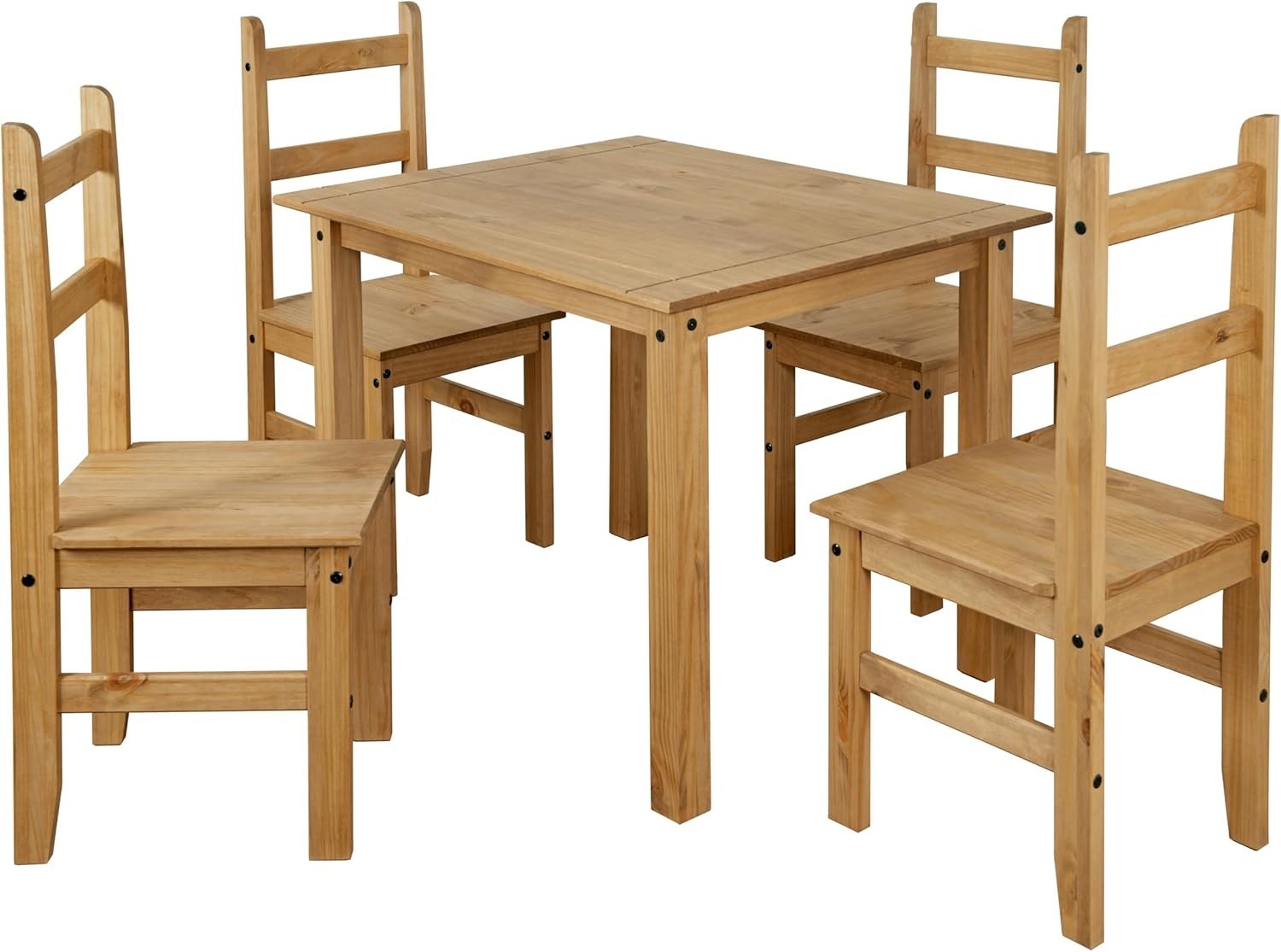 Solid Pine 4-Seater Dining Set – Rustic Wood Table & Chairs for Compact Spaces