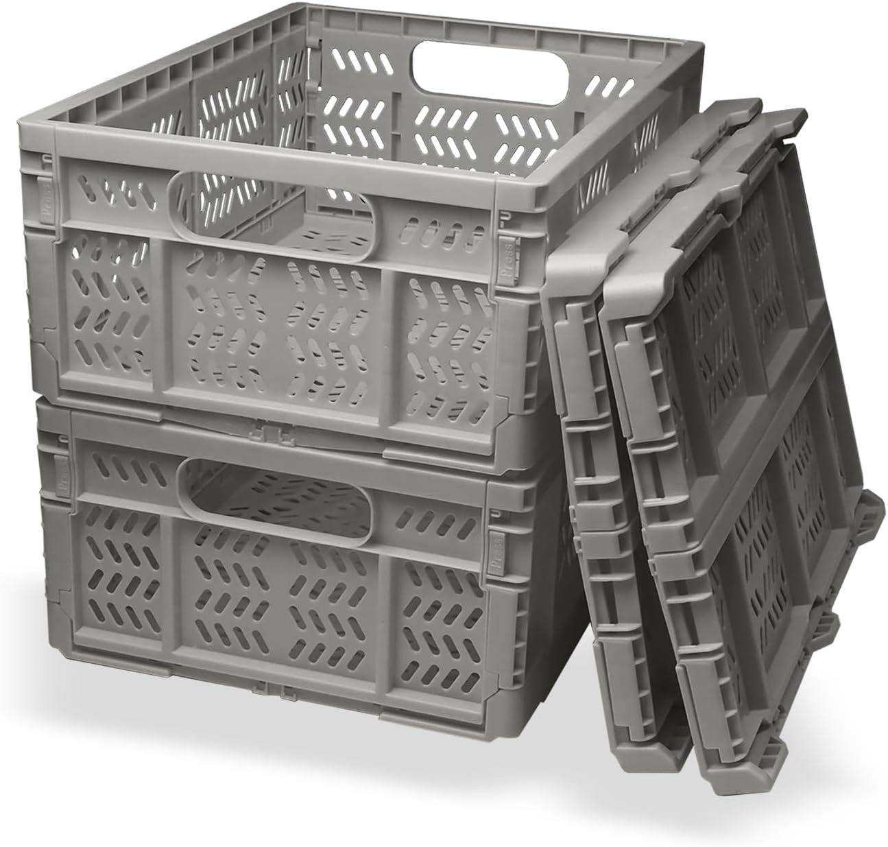 4 Pack 20L Foldable Storage Crates Stackable PP Boxes Grey