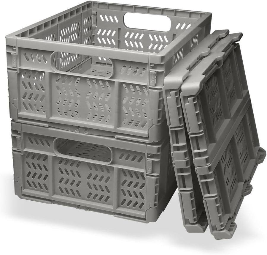 4 Pack 20L Foldable Storage Crates Stackable PP Boxes Grey