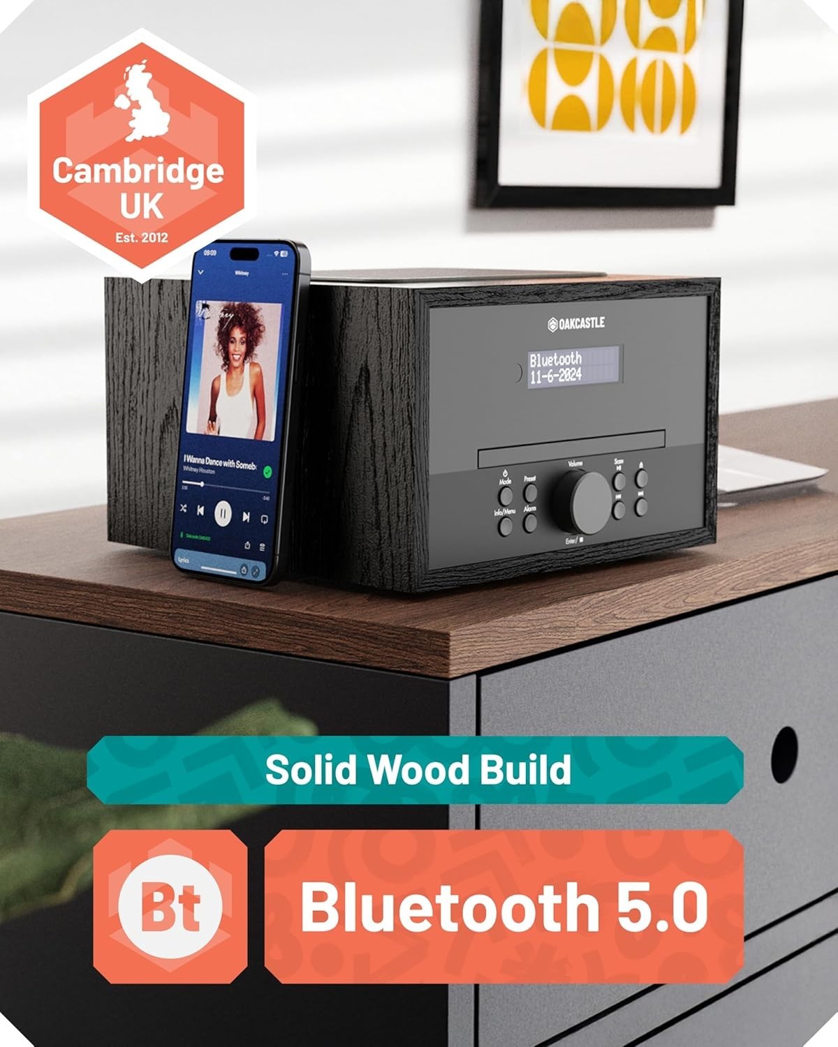 Bluetooth DAB+ CD Player Stereo System 40W | USB AUX FM | Dual Alarm Remote