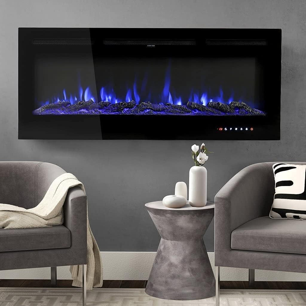 50" LED Wall Mounted Electric Fireplace Insert Flame Heater Remote