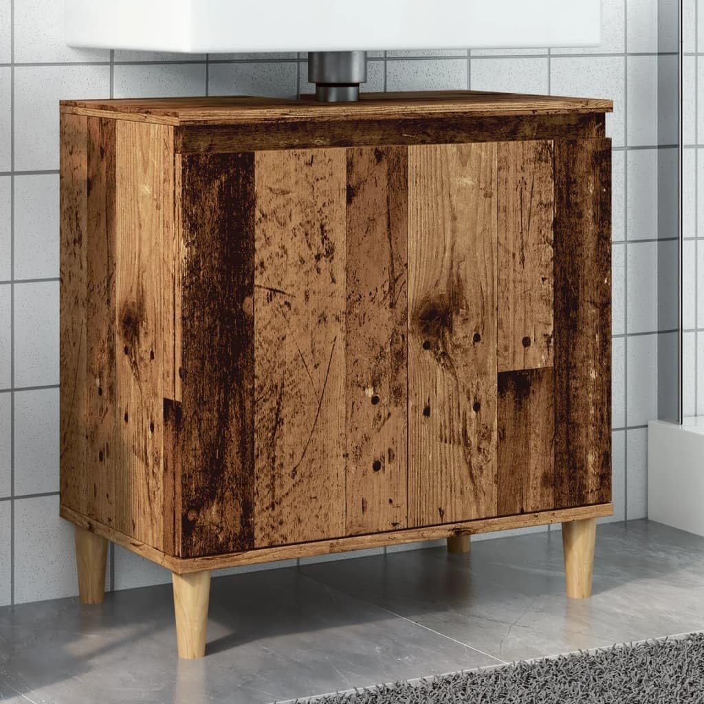 Old Wood Under Sink Bathroom Cabinet – Rustic Vanity Storage Unit 58x33x60cm