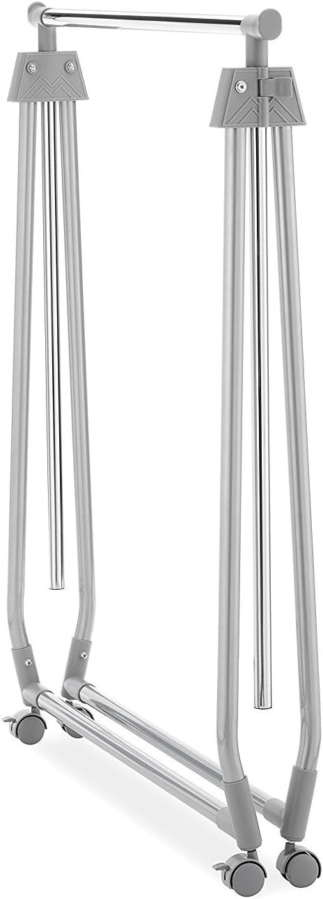 Silver Adjustable Foldable Rolling Clothes Garment Rack