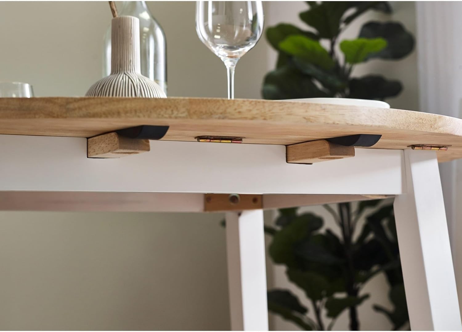 Round Drop Leaf Wooden Dining Table Space Saving Natural Finish