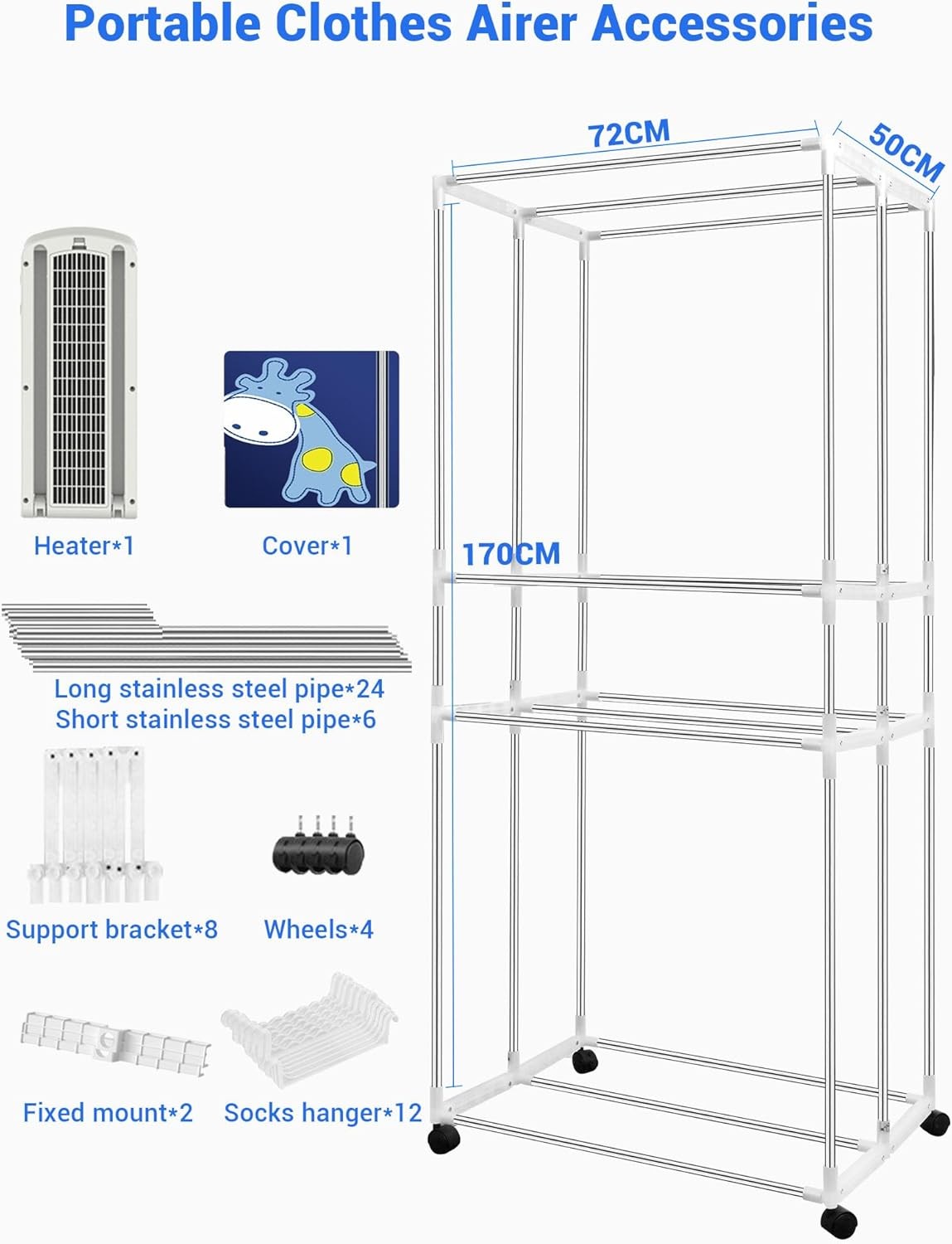 Electric Heated Clothes Airer 1600W 3-Tier Dryer With Cover Indoor Wardrobe