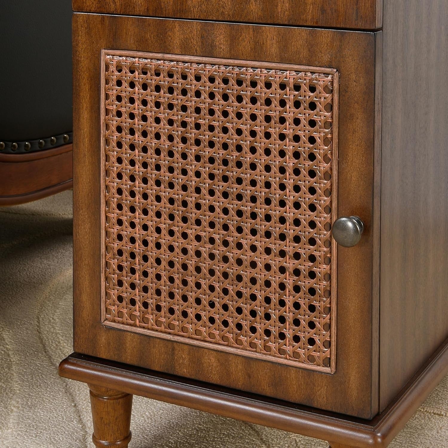 Solid Wood Walnut End Table with Drawer & Cabinet – Vintage Slim Bedside Table