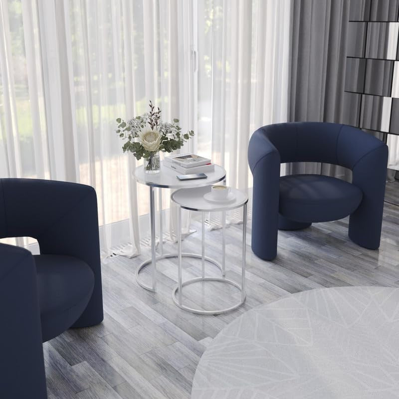 Set of 2 Round Nesting End Tables Tempered Glass Top Chrome Space Saving