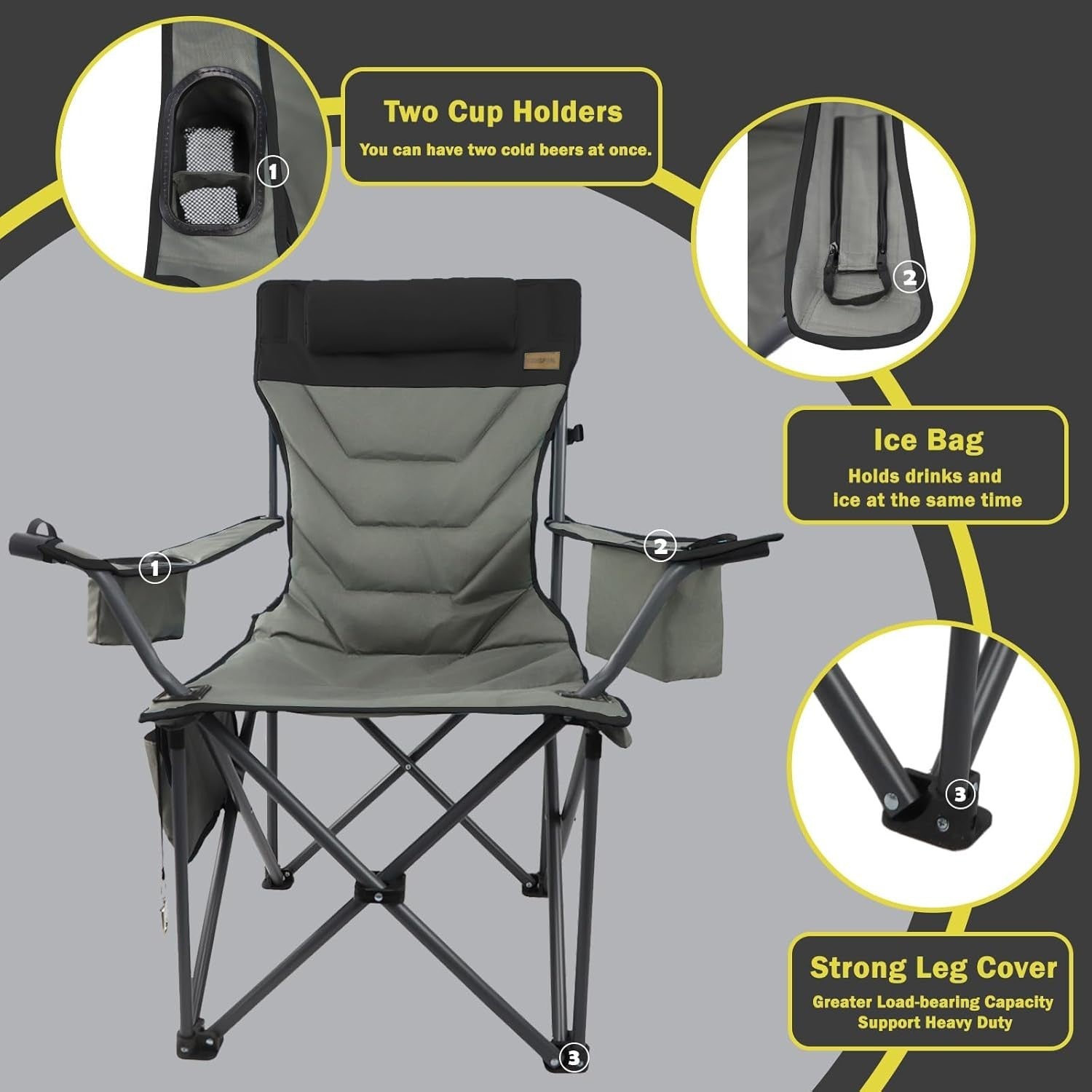 Heavy Duty Folding Camping Chair 400lbs Padded Steel Frame Cup Holder BBQ