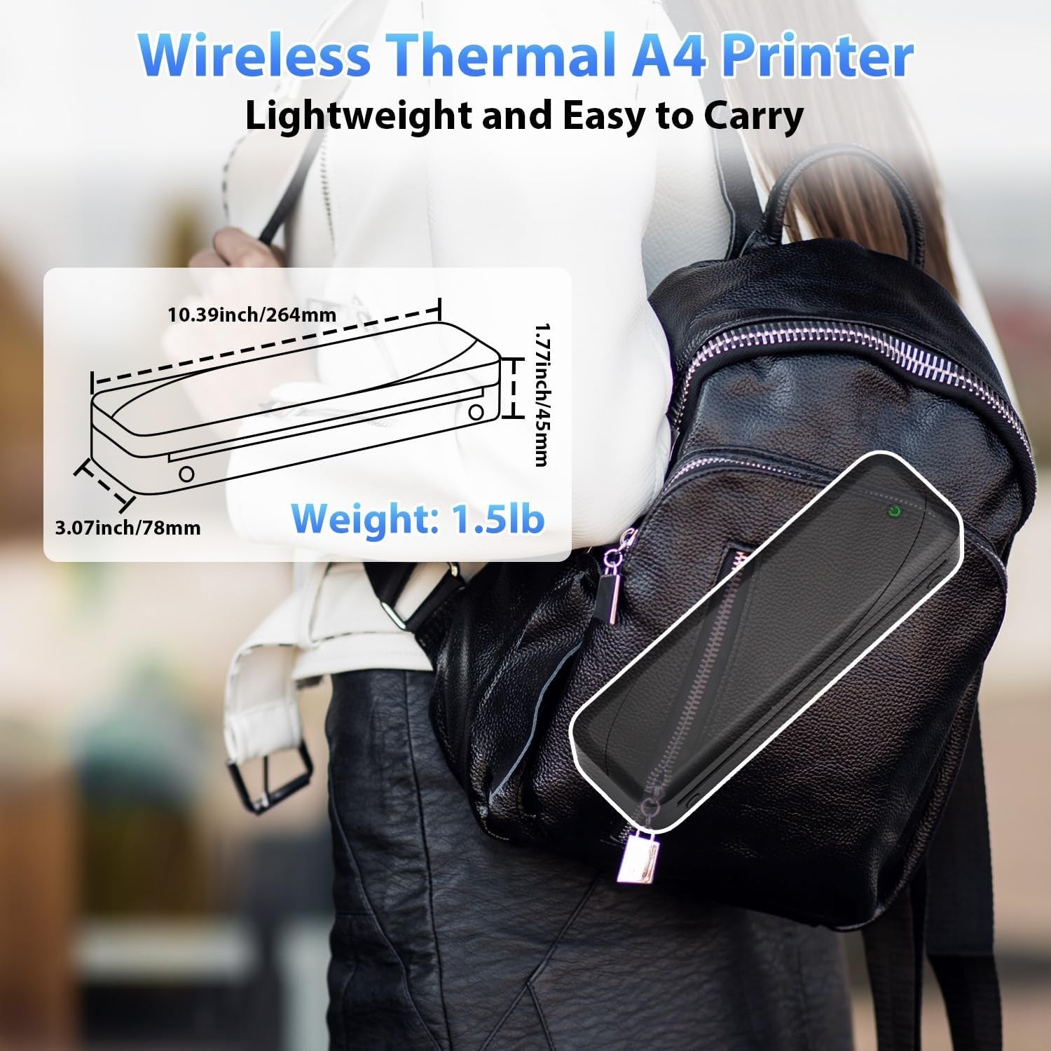 A4 Portable Thermal Printer Wireless Bluetooth Inkless 300DPI