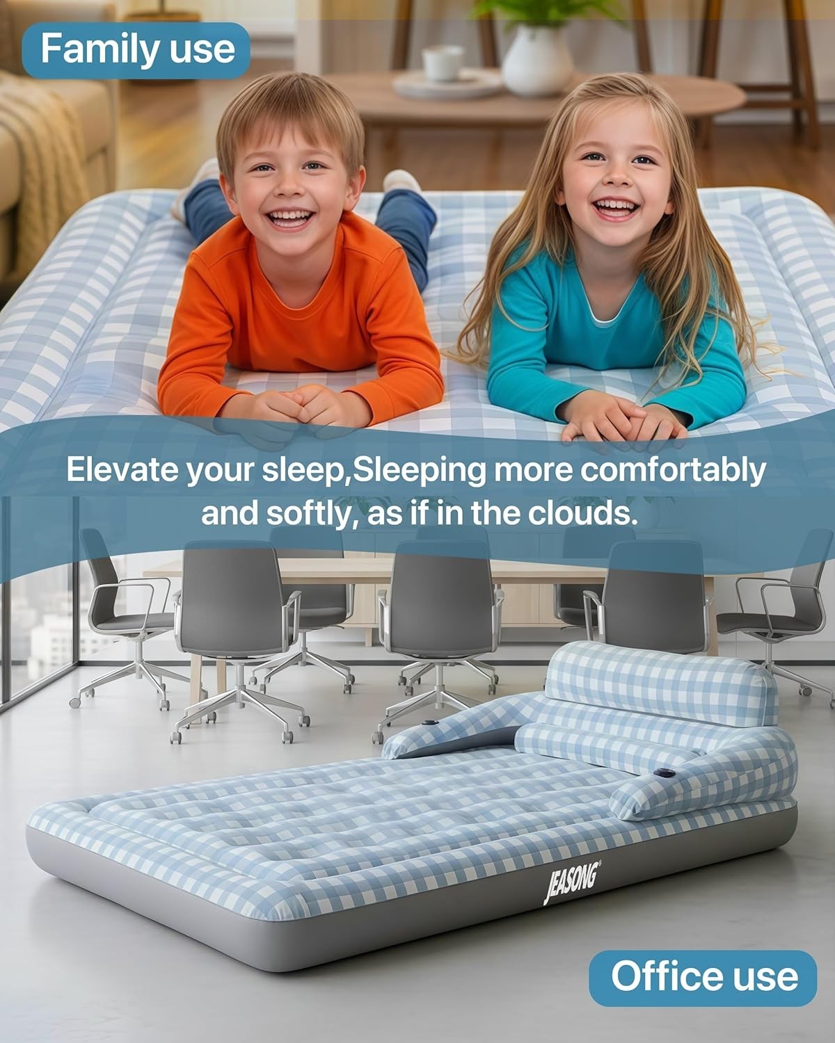 King Inflatable Air Bed with Headboard Pump Flocked Top Camping Guest