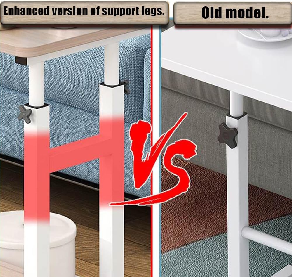 Mobile Computer Desk Height Adjustable Rolling Laptop Table with Shelves White