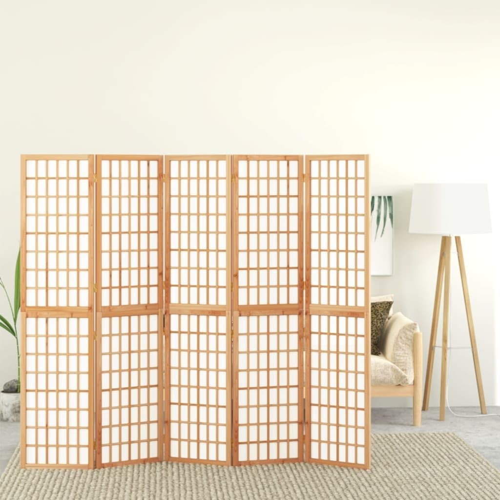 5 Panel Natural Wood Shoji Room Divider 200x170 cm Folding Privacy Screen