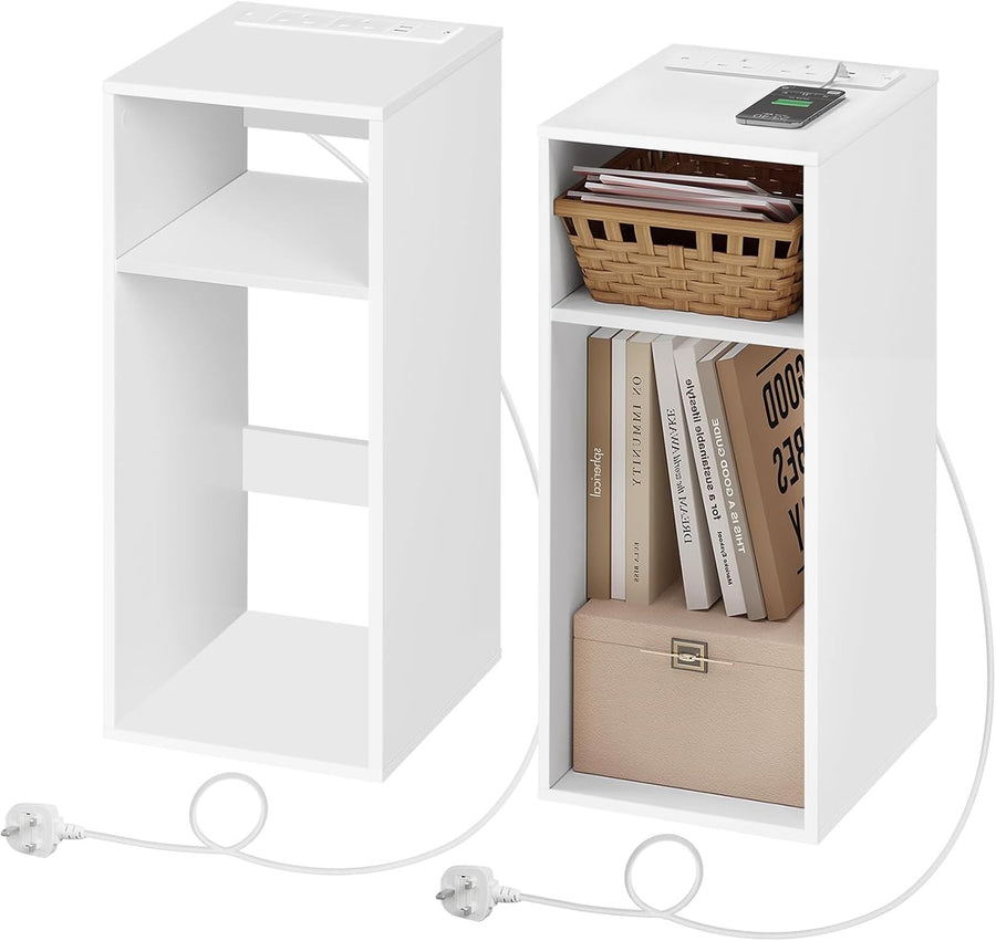 Set of 2 Smart Bedside Tables with USB Charging Ports & Storage Shelves