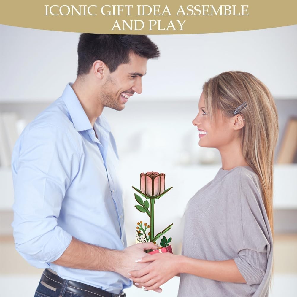 3D Wooden Flower Puzzle DIY Craft Kit, Romantic Home Décor, Easy Build Gift