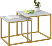 Nesting Side Coffee Tables Set 2 Square Wood Metal Frame Living Room Bedroom