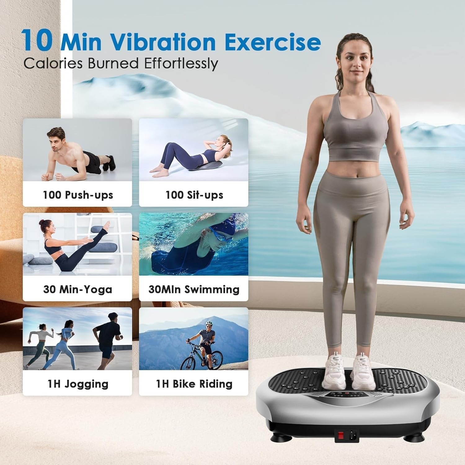 Metallic Silver Vibration Plate Exercise Machine Pilates Bar 350lb Home Gym