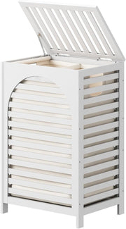 White Bamboo Laundry Hamper 85L with Lid & Removable Liner | Ventilated Clothes