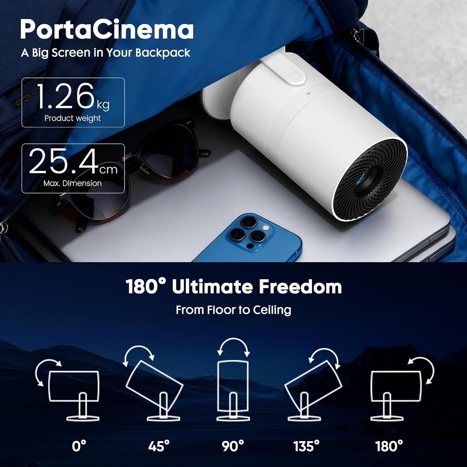 Smart Mini Projector 4K Support Android 11 WiFi Bluetooth 180°