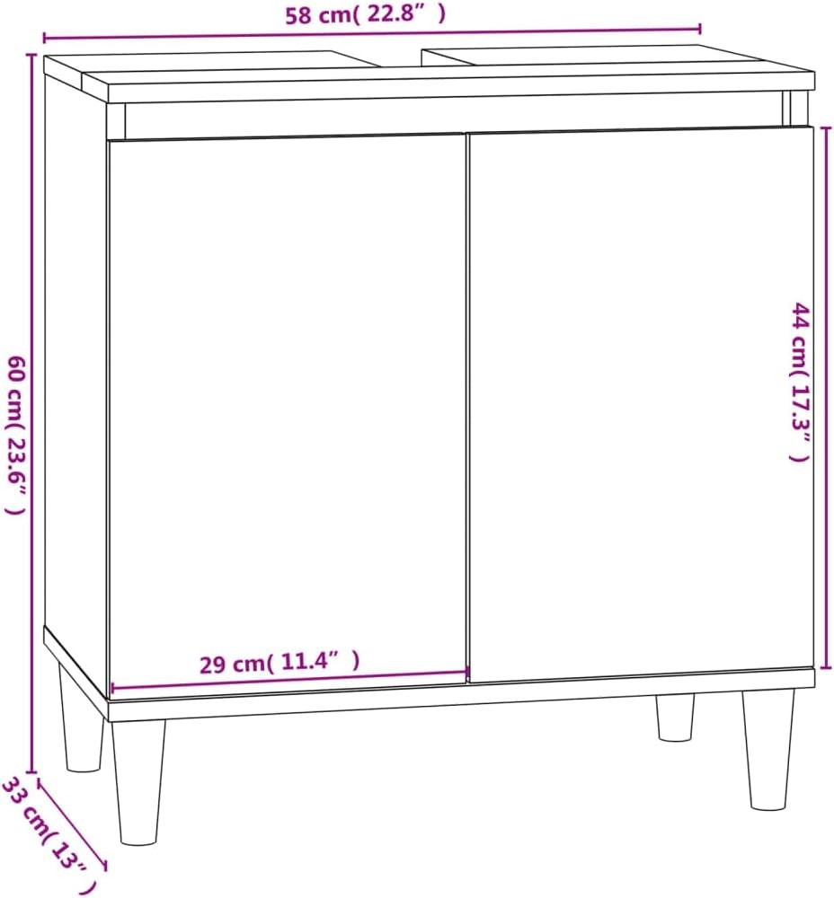 Black Under Sink Bathroom Cabinet with Wooden Legs – Modern Vanity Storage Unit