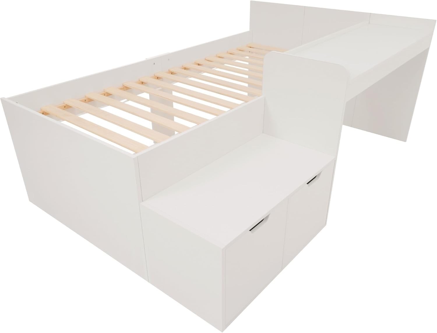 Kids Bed with Desk Storage Drawers White 3-in-1 Single Space Saver