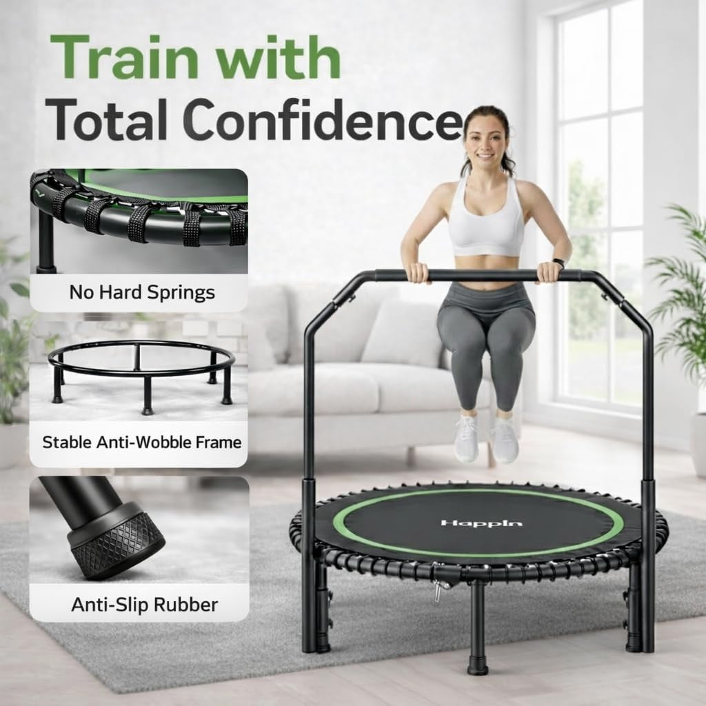 40in Foldable Rebounder Trampoline Adjustable Handle Quiet Fitness 220LB