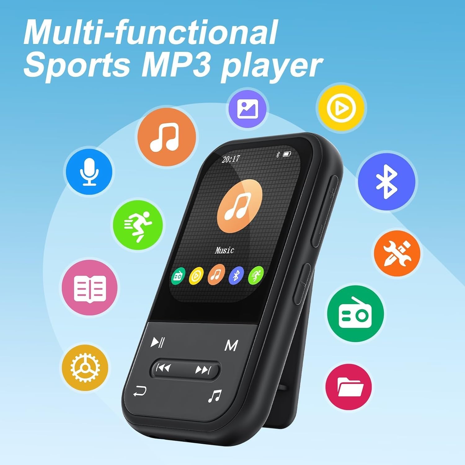 128GB Clip MP3 Player Black Bluetooth 5.3 FM Radio