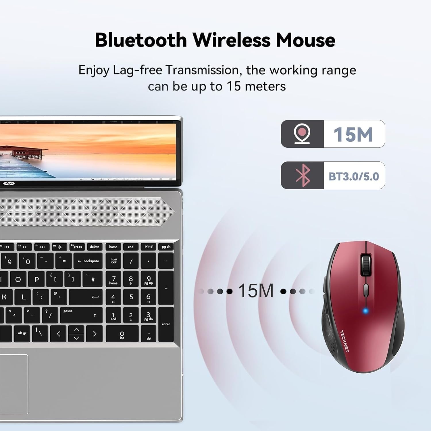 Wireless Bluetooth Mouse 4800DPI Ergonomic Silent Click Long Battery Red