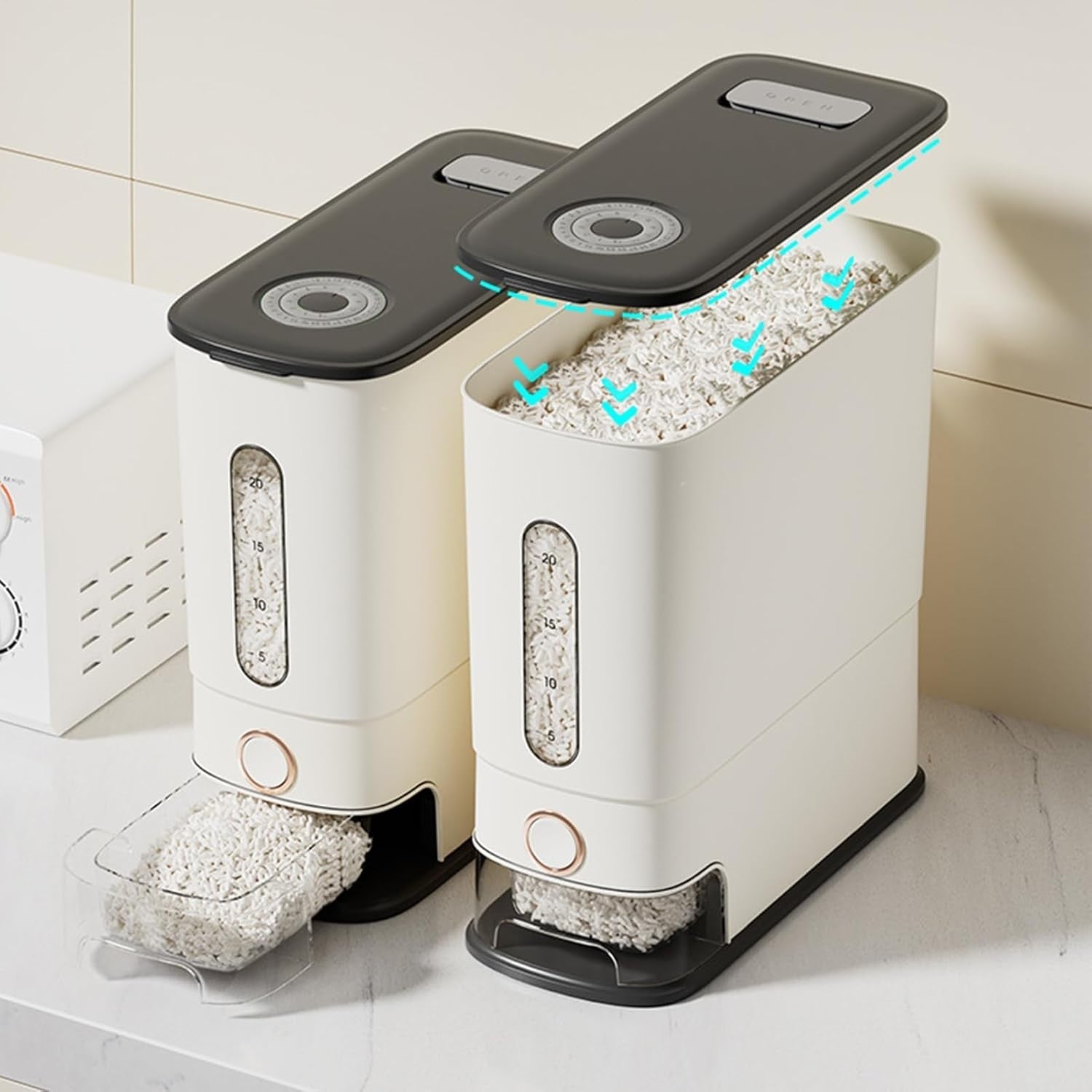 24L Rice Dispenser Airtight PP Grain Storage Bin