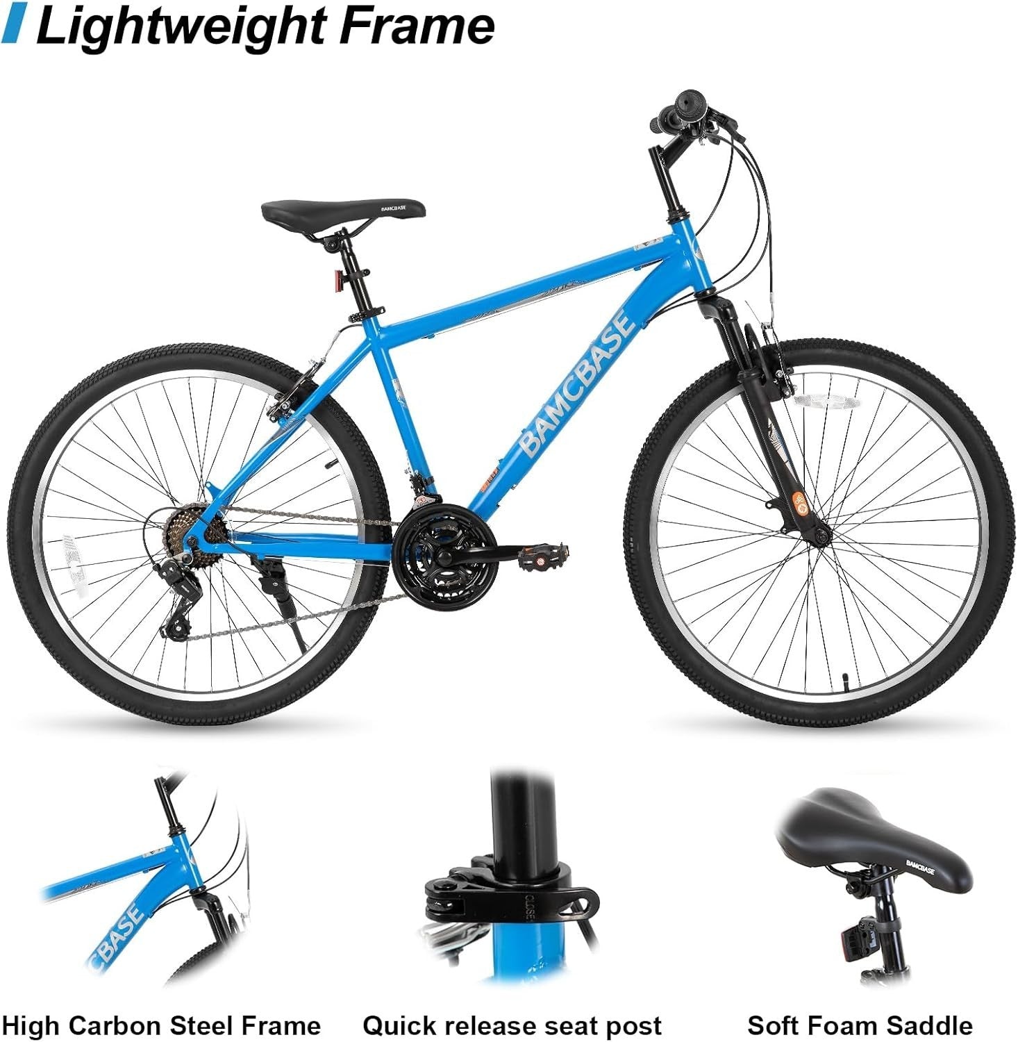 26" Adult Mountain Bike 21 Speed Hardtail MTB V Brake Steel Frame Ride
