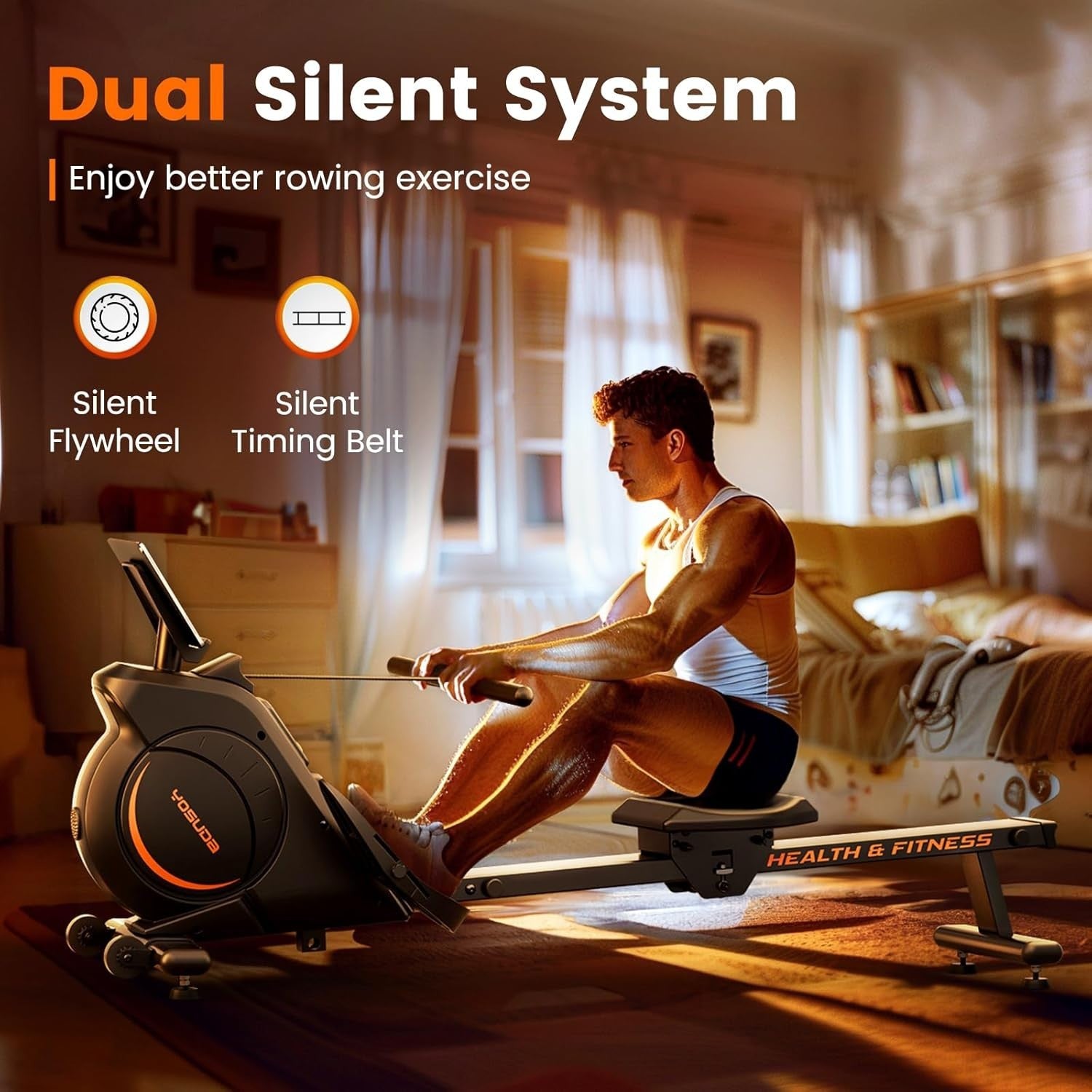 Quiet Magnetic Rowing Machine 16-Level Resistance App LCD Rower 160KG Home Use