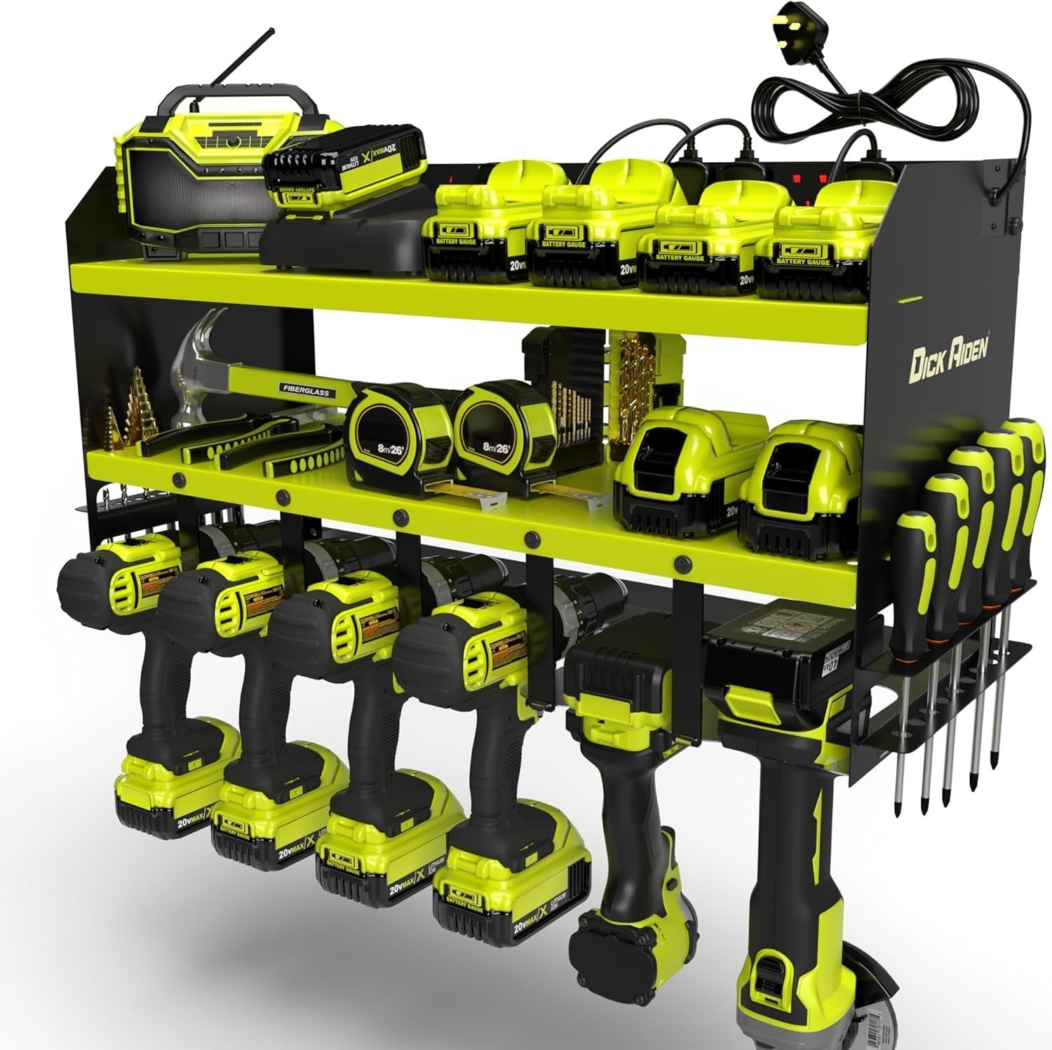 Heavy Duty 6-Slot Power Tool Organizer Wall Rack Charging Station Steel