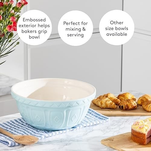 4L Powder Blue Mixing Bowl Earthenware Classic Pattern Kitchen Bakeware