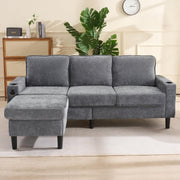 L-Shaped Corner Sofa Bed 3 Seater Grey with USB, Cup Holders, Storage