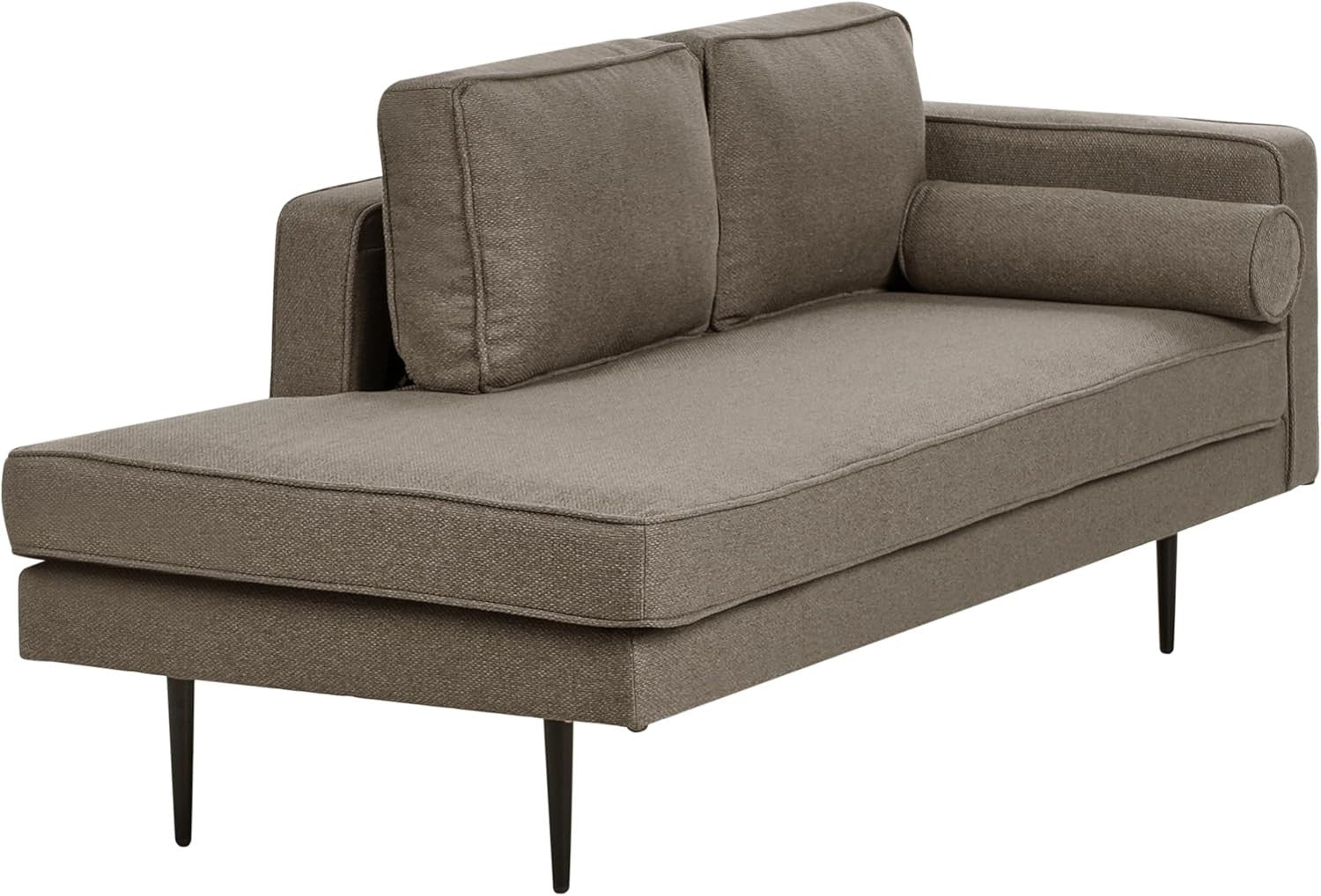 Brown Chaise Lounge Sofa Right-Hand | Bolster Cushion Modern Metal Legs