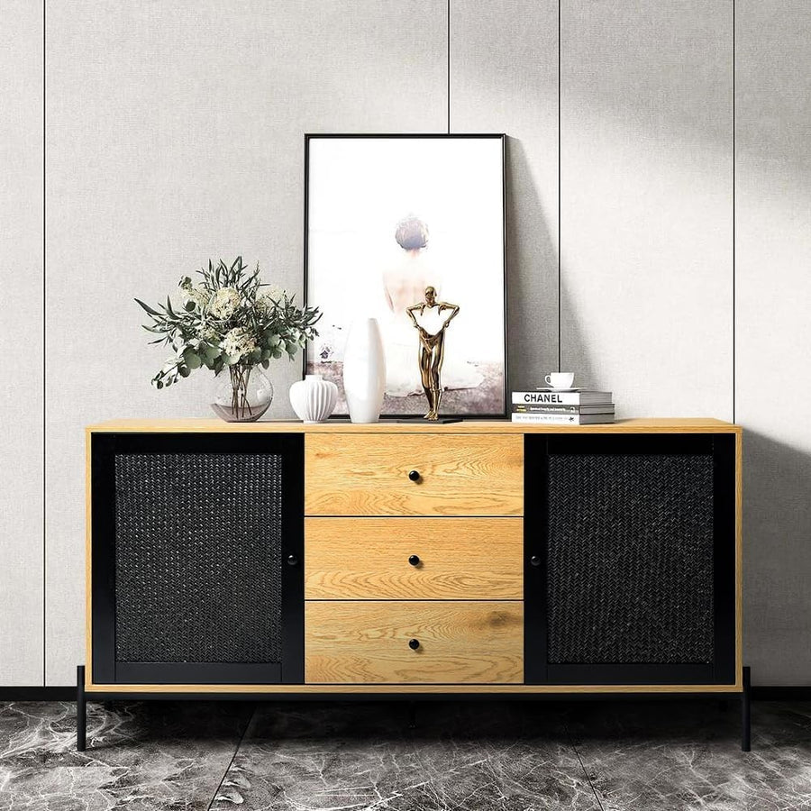 Rustic Wooden Sideboard TV Cabinet 2 Doors 3 Drawers Storage Cupboard