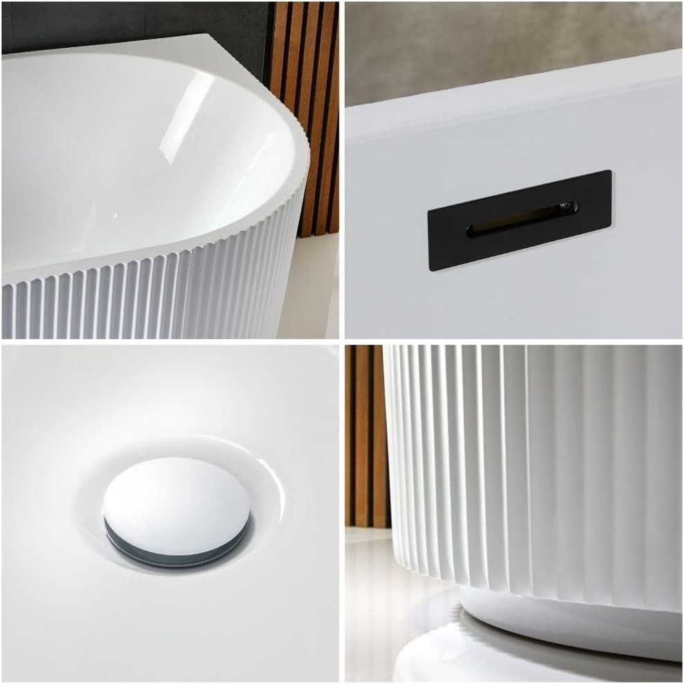 White Left Hand Fluted Corner Bath 1700x800mm Black Overflow