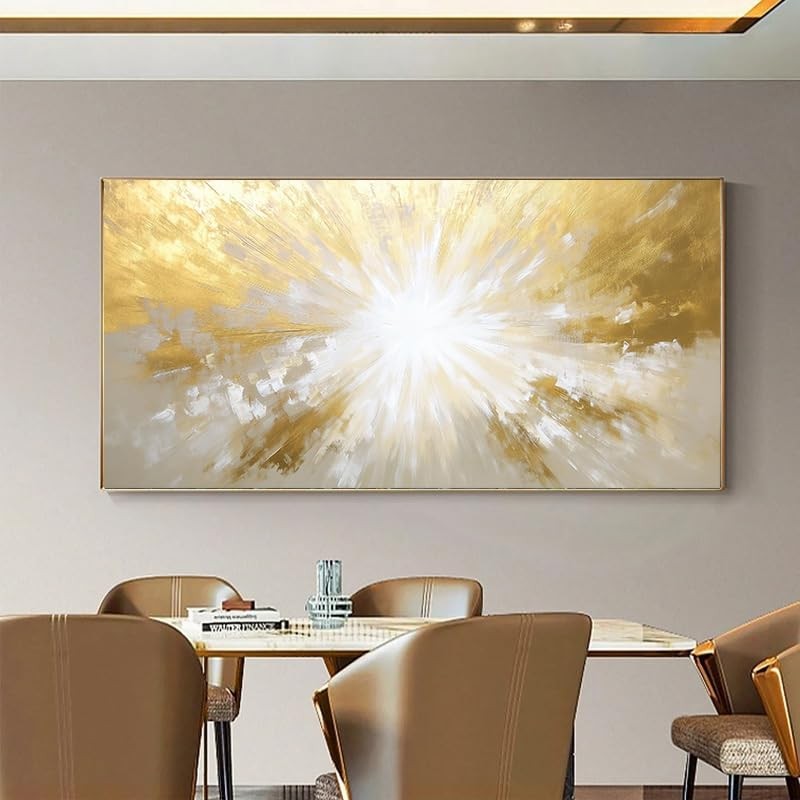Large Abstract Canvas Wall Art Yellow Gold 50x100cm