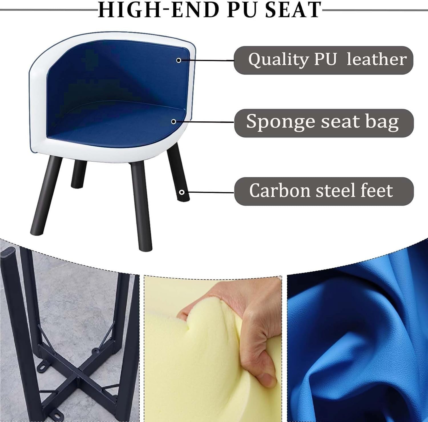 Round Dining Table Set Blue 4 Chairs, Faux Leather Space Saving Modern Kitchen