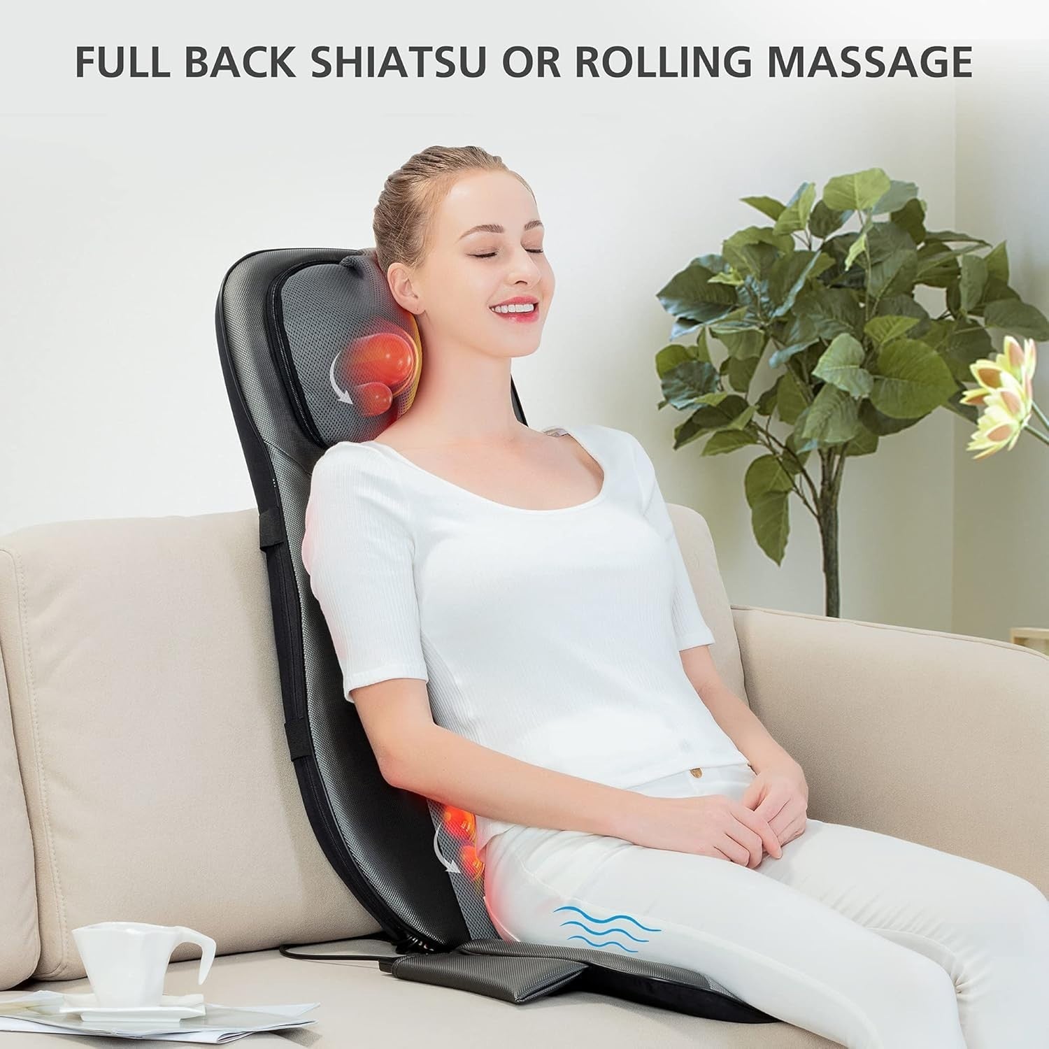 Shiatsu Back & Neck Massager with Heat Full Body Rolling Kneading Chair Pad